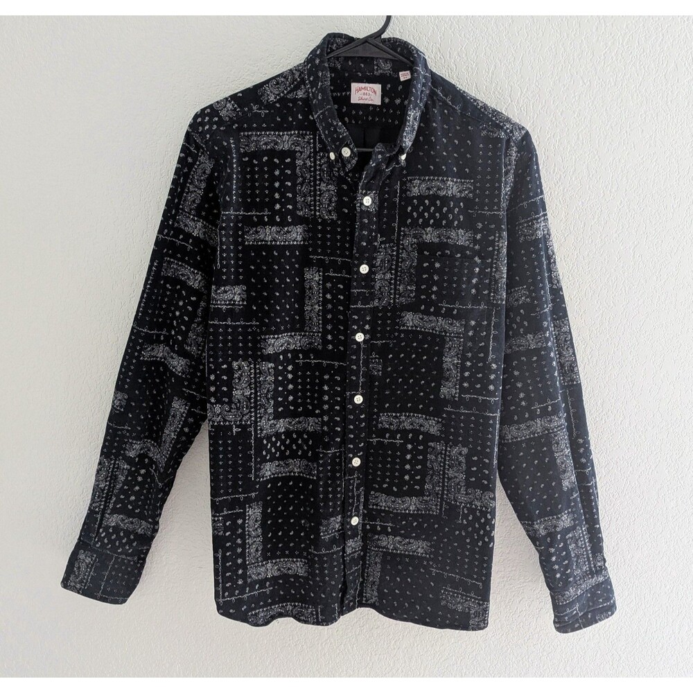 Hamilton Shirt Co Bandana Print Corduroy Shirt Men's Size Medium Navy Blue